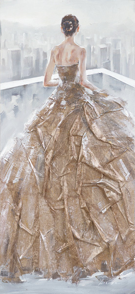 PXYW635 Wall décor art oil on canvas figures lady in evening dress brown tones